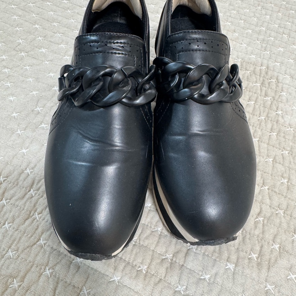 Chunky Platform Chain Loafers Black Slip On Lug Sole Prada Style Size 10